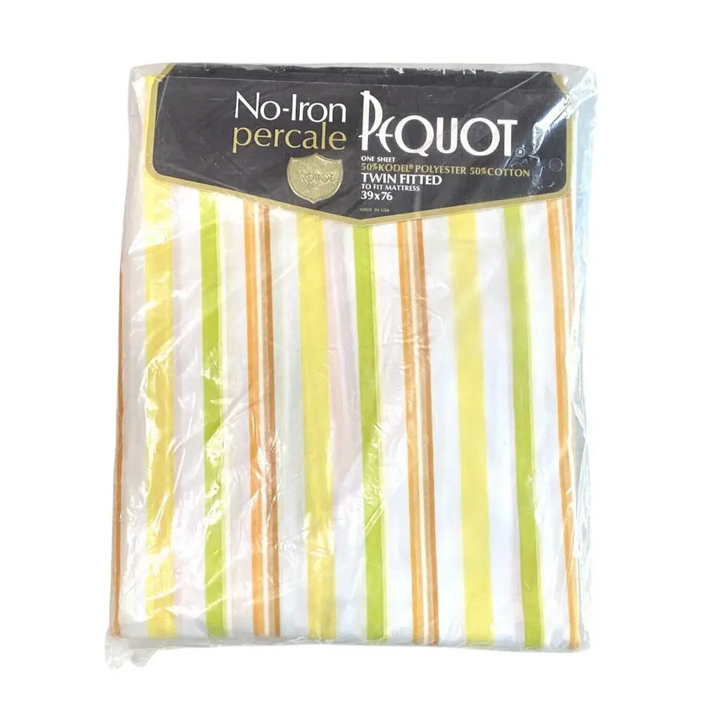 Vintage NOS Pequot Aurora Stripe Twin Fitted Sheet No Iron Percale USA 39x76